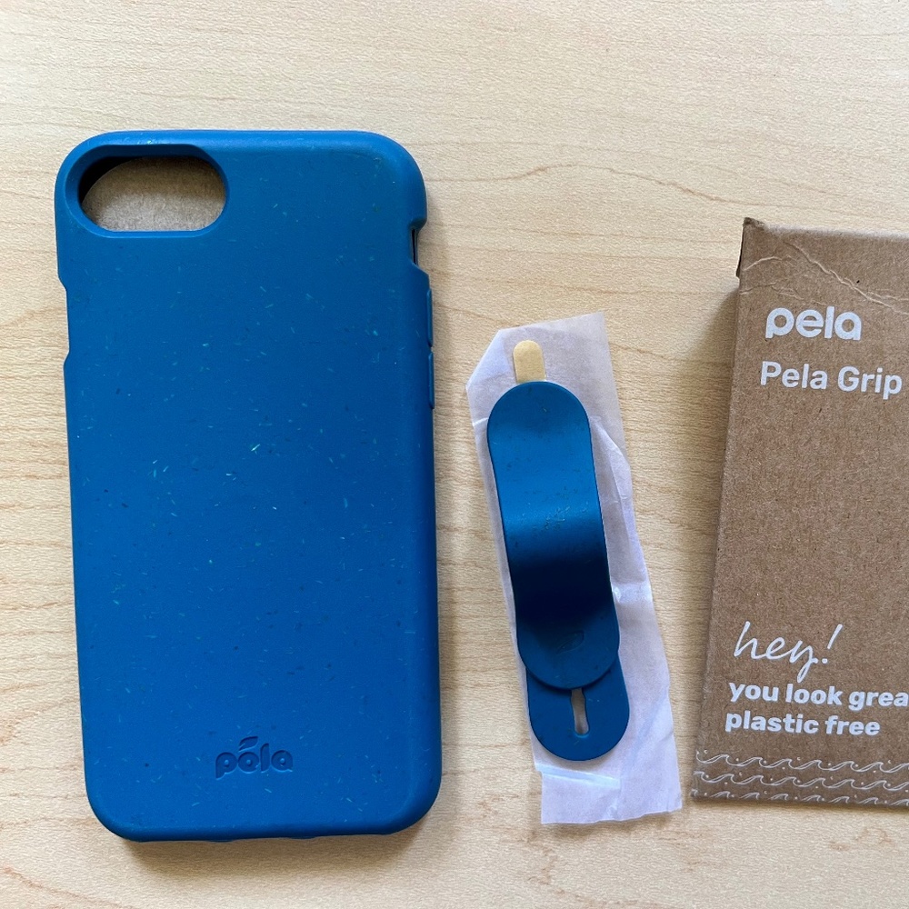 iPhone SE 2020 Pela Phone Case in Stormy Blue with Stormy Blue Peel Grip